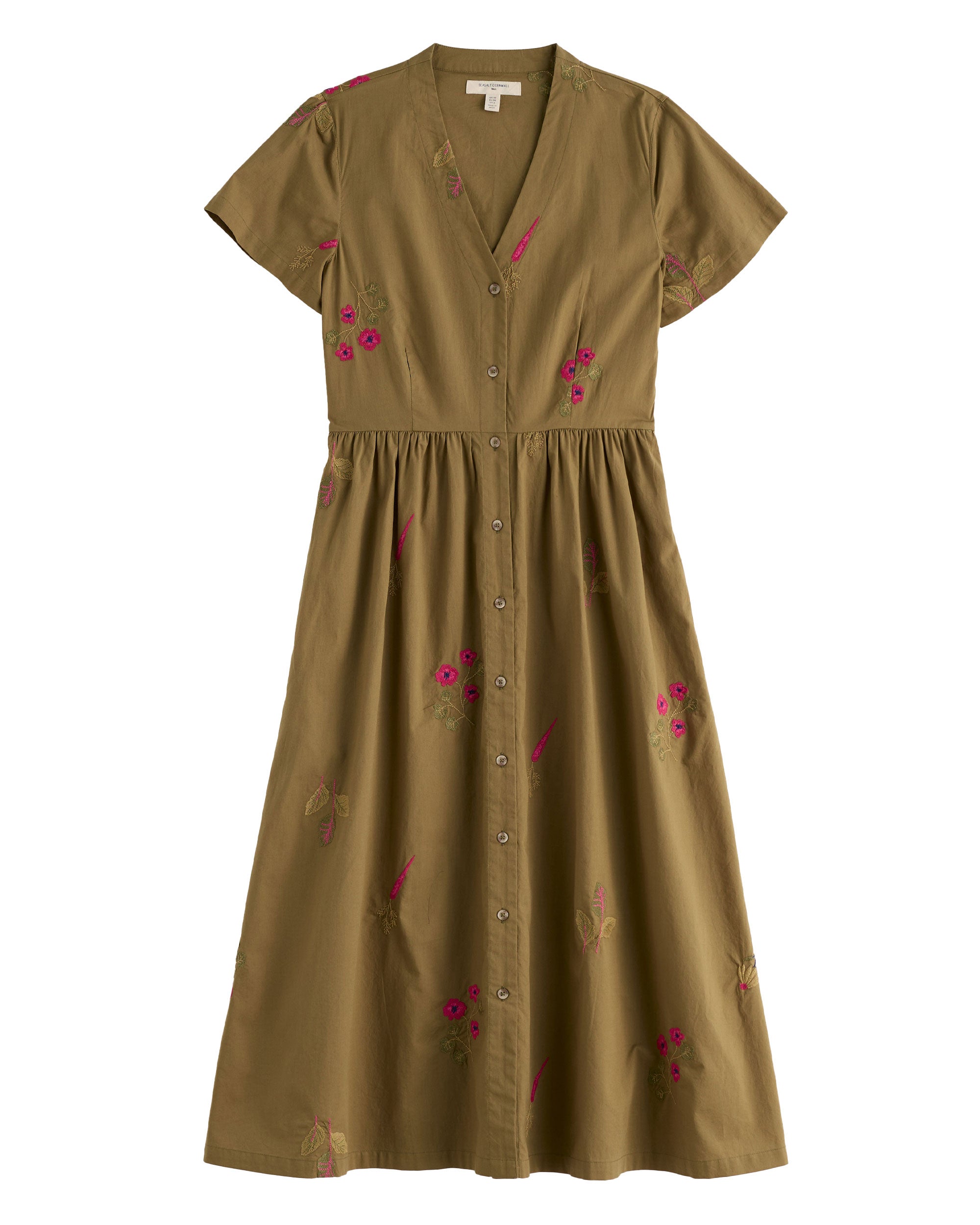 Fowen Shirt Dress - Flora Embroidery Fern Moss
