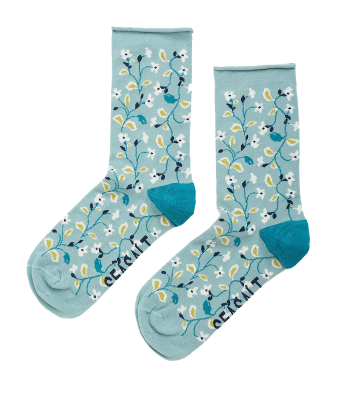 Womens Arty Socks - Chalk Flower Sage Leaf