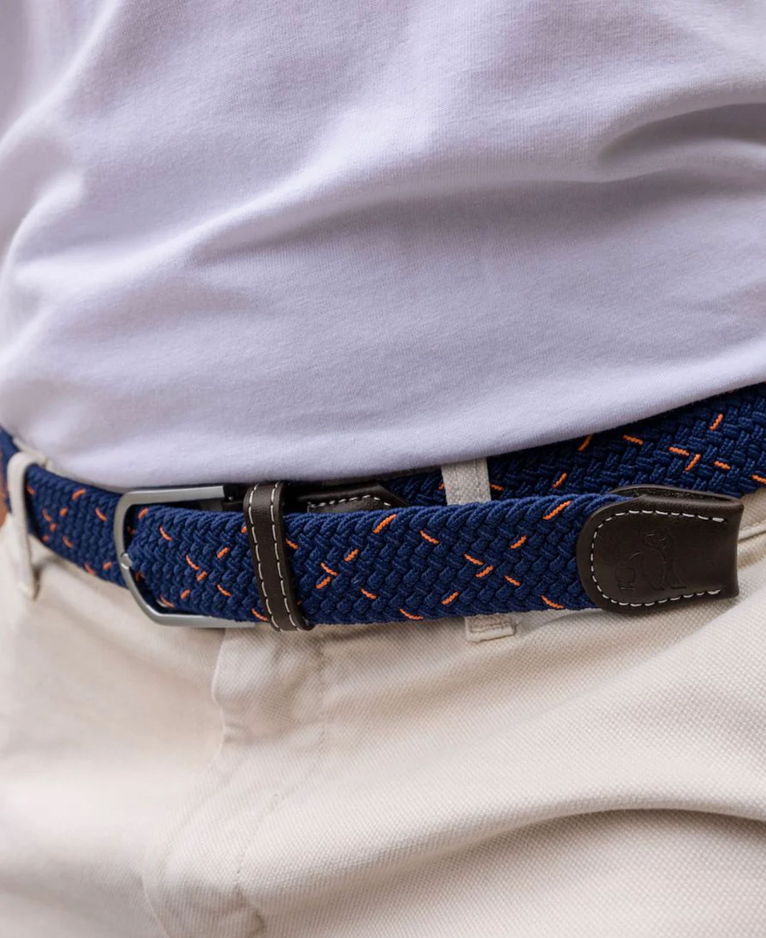 Woven Belt - Navy/Orange Dot