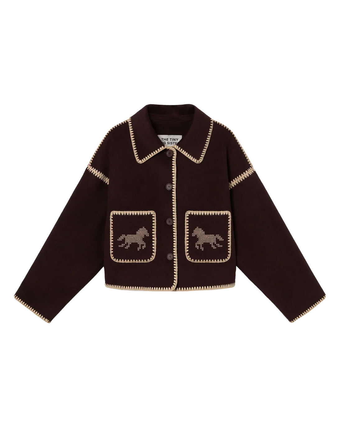 Short Horses Embroidered Coat - Charcoal