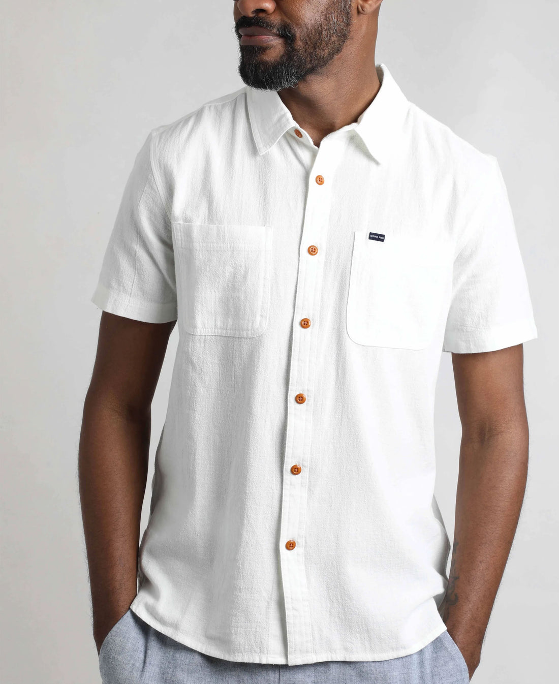 Hinton Textured Crepe Shirt - Dusty White