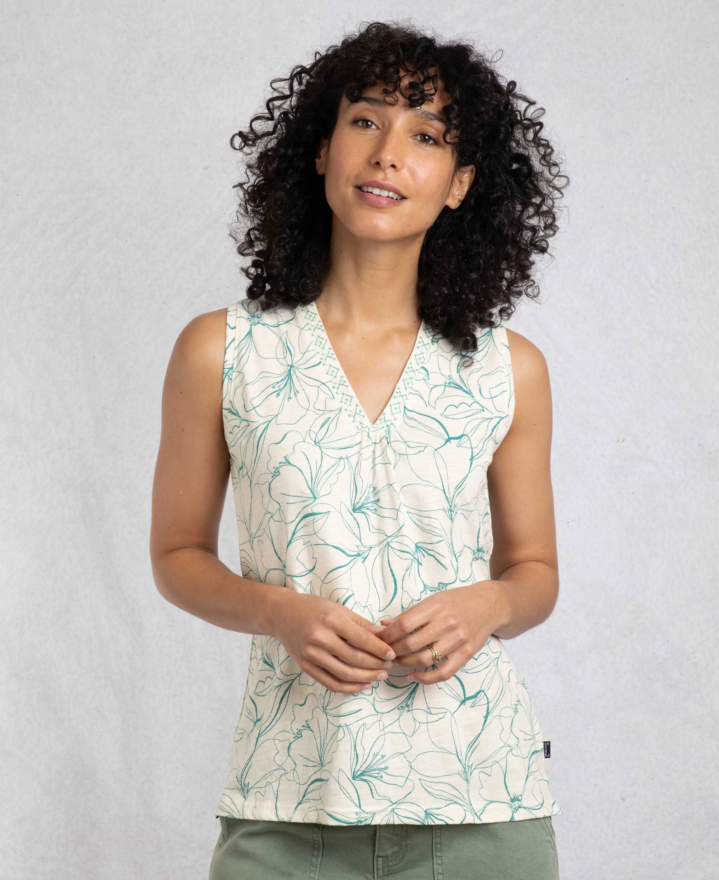 Nonno Organic Printed Cotton Slub Jersey Vest - Viridis