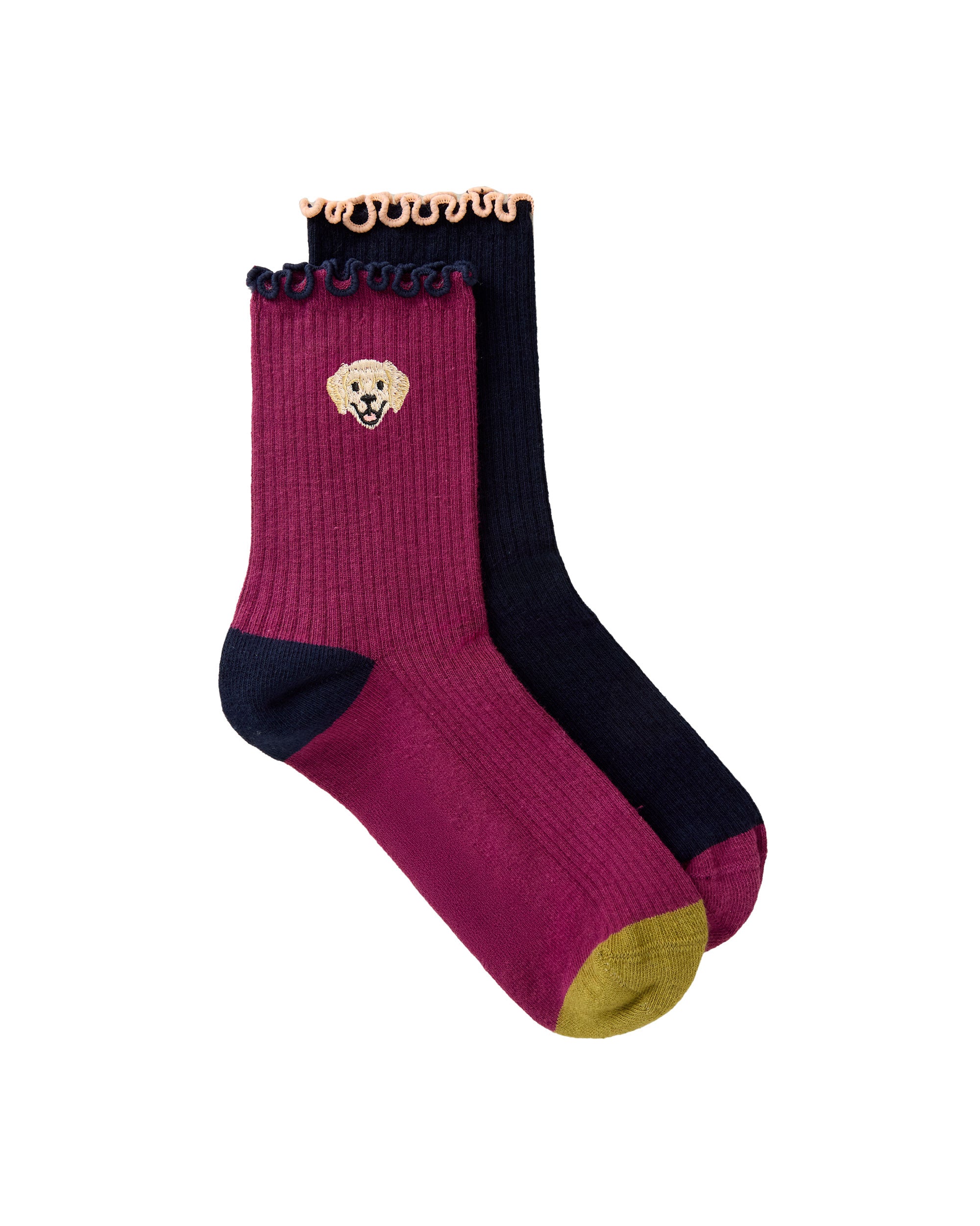 2pk Dog Embroidery Ankle Sock - Navy Multi