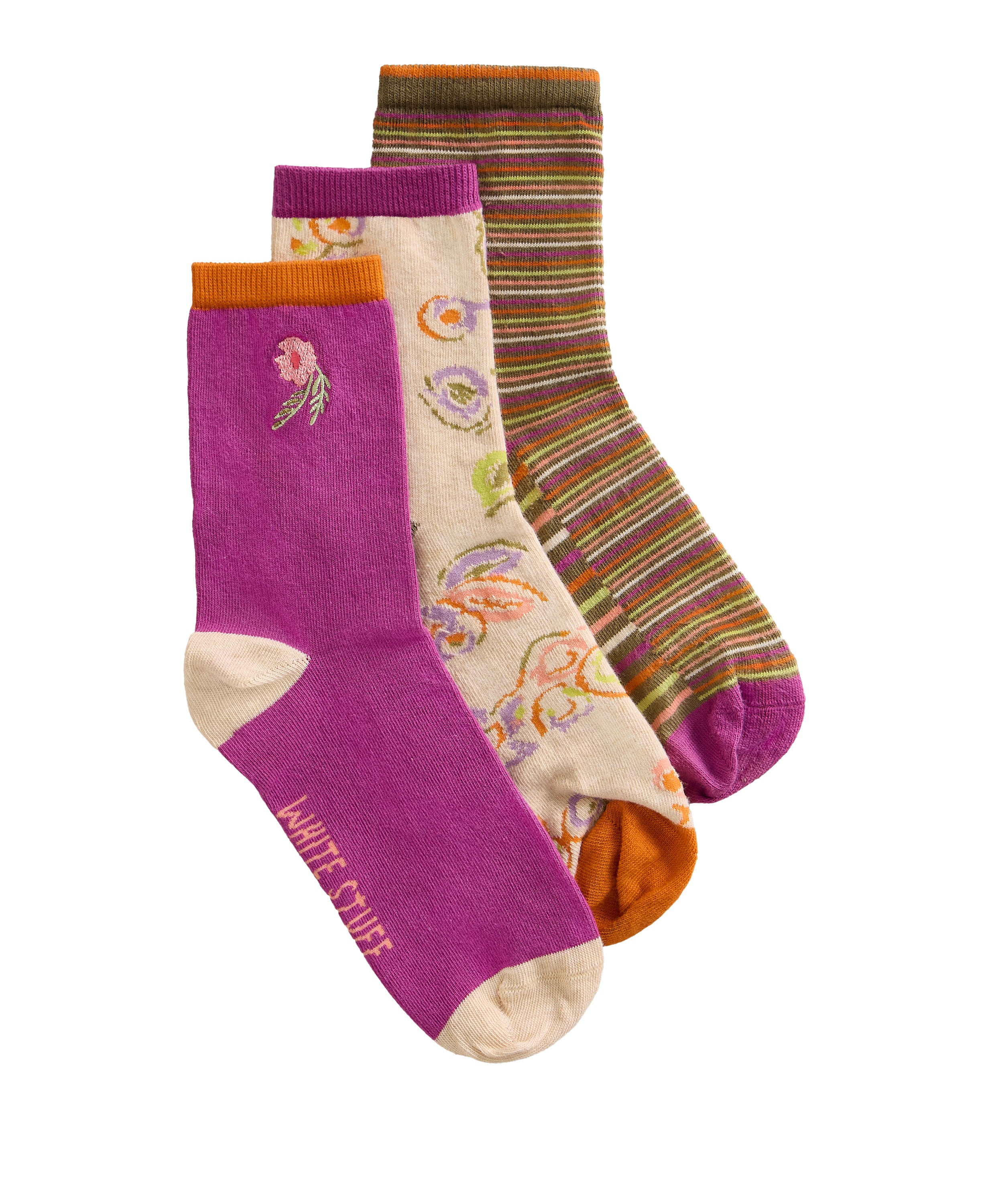 3 Pack Floral Ankle Socks - Purple Multi