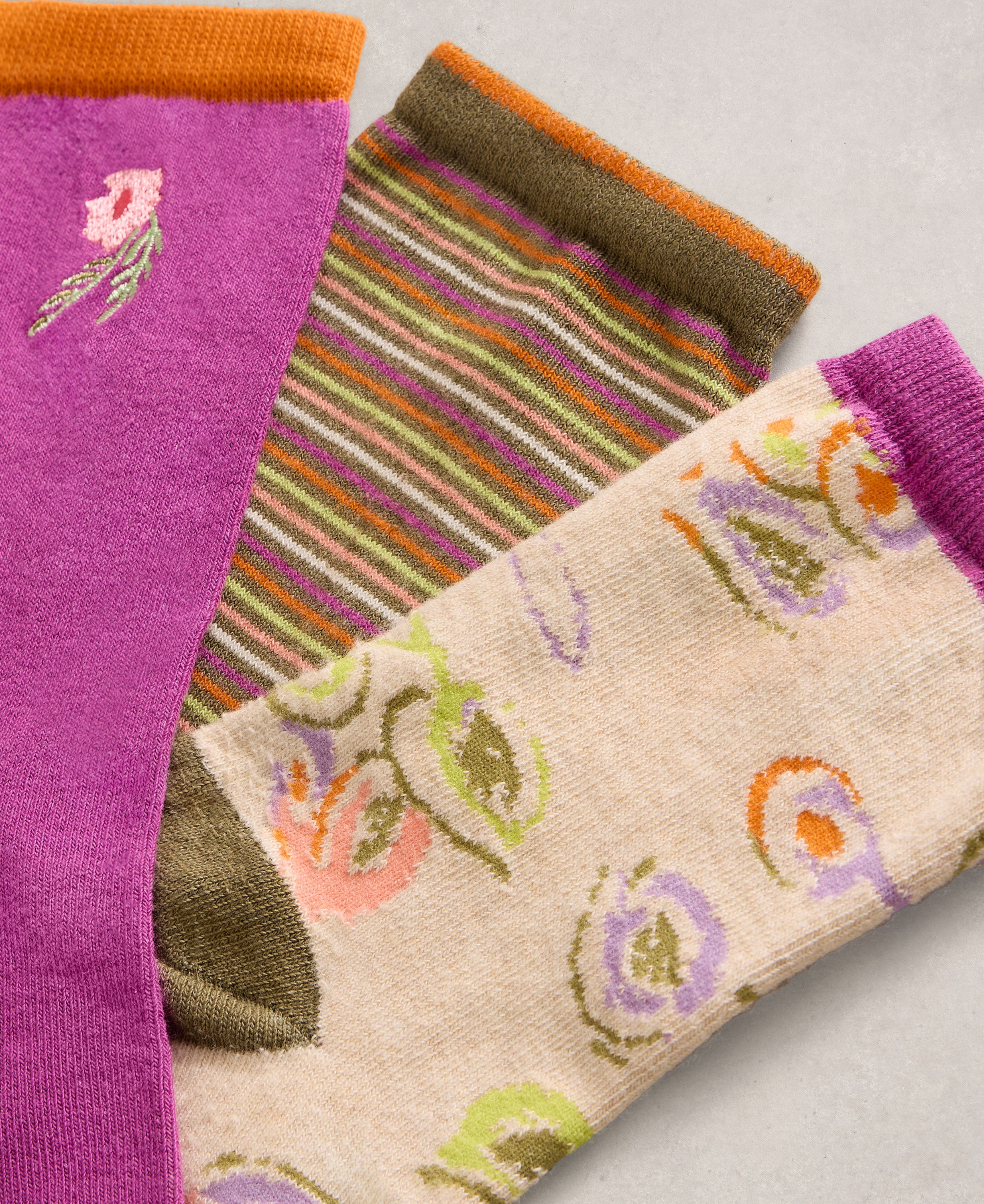3 Pack Floral Ankle Socks - Purple Multi