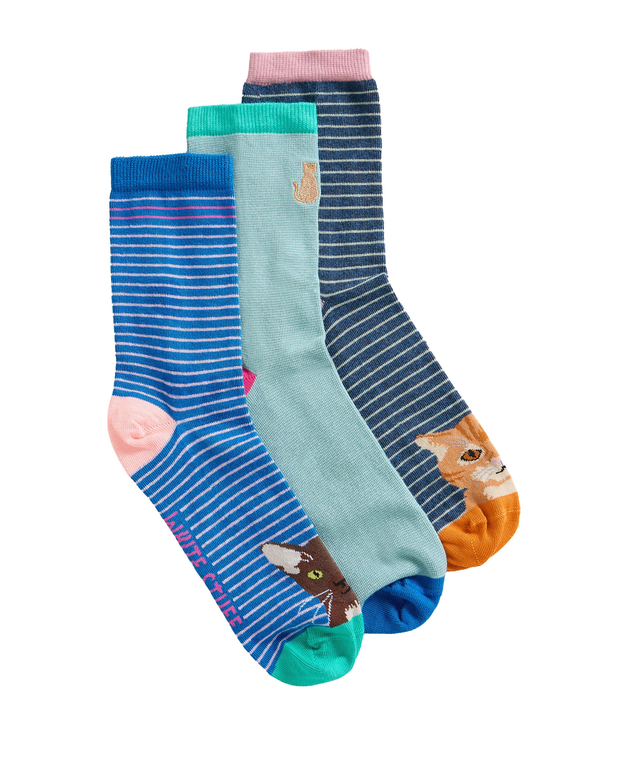 3 Pack Cat Pals Ankle Socks - Blue Multi