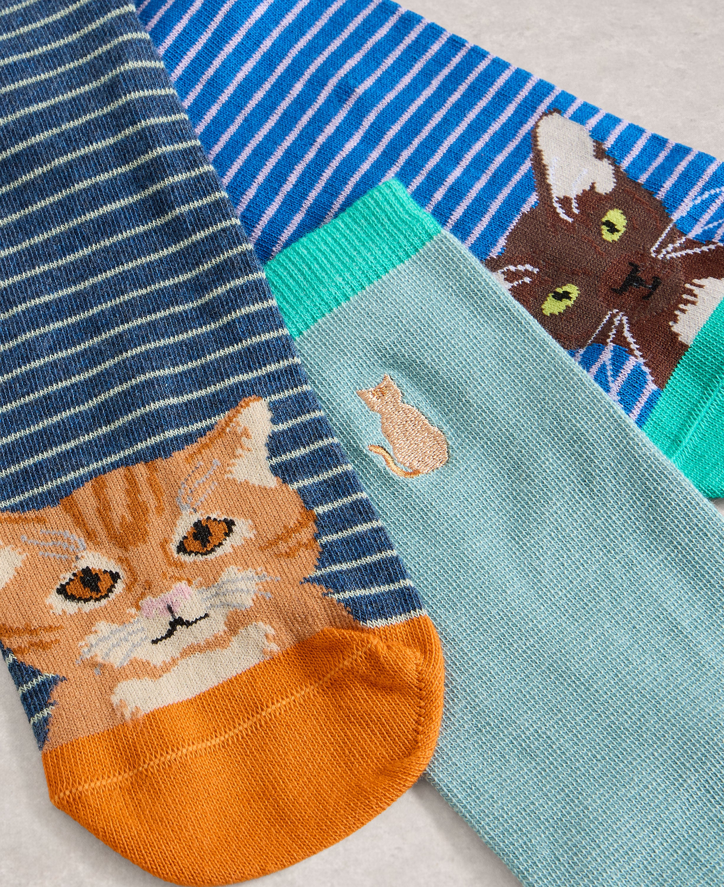 3 Pack Cat Pals Ankle Socks - Blue Multi