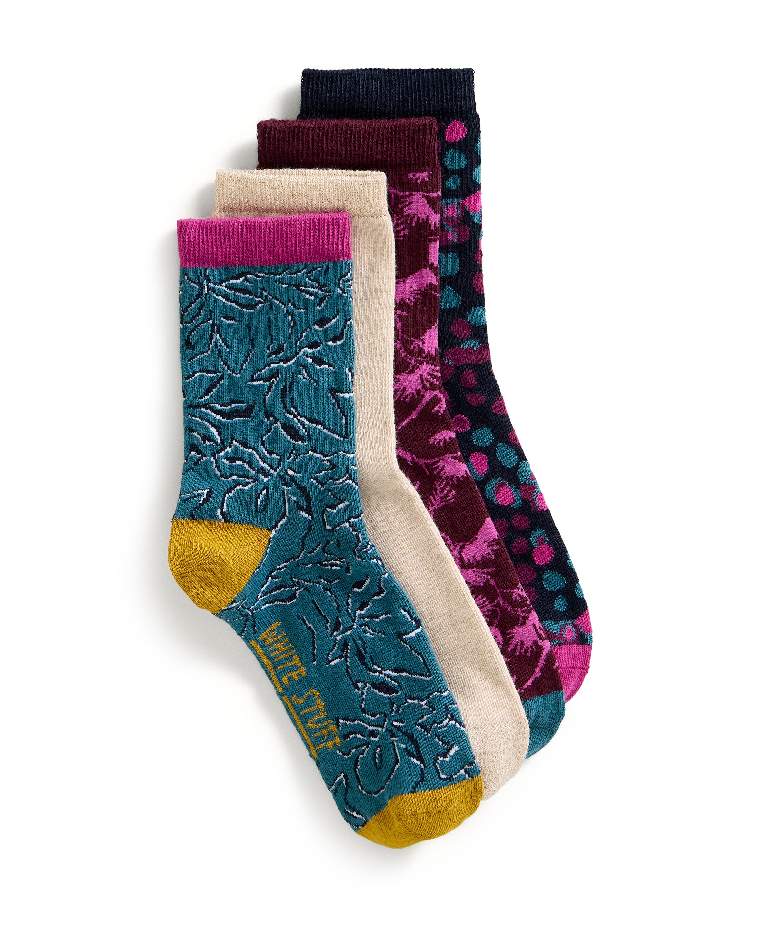 4 Pack Floral Print Ankle Socks - Purple Multi
