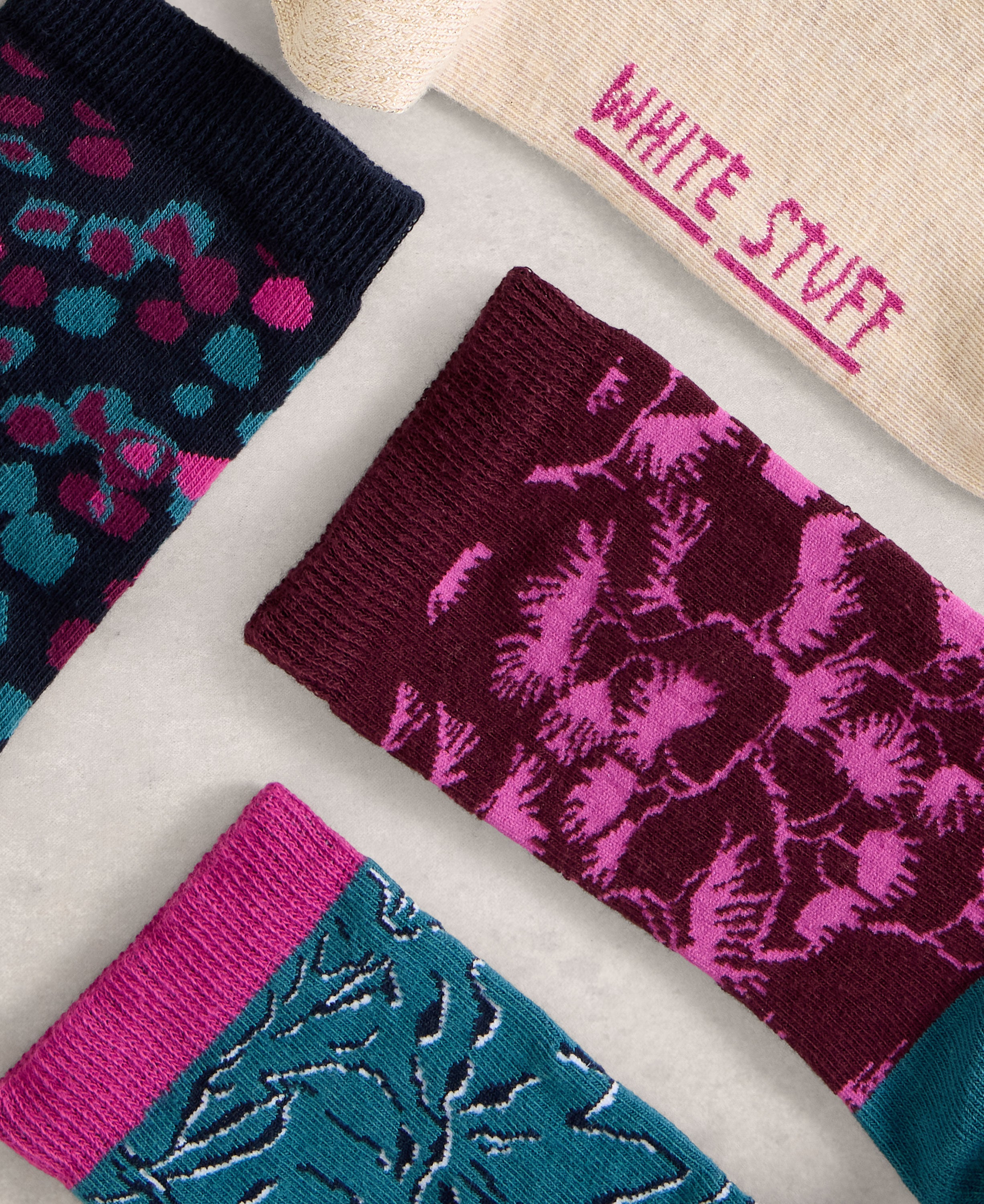 4 Pack Floral Print Ankle Socks - Purple Multi