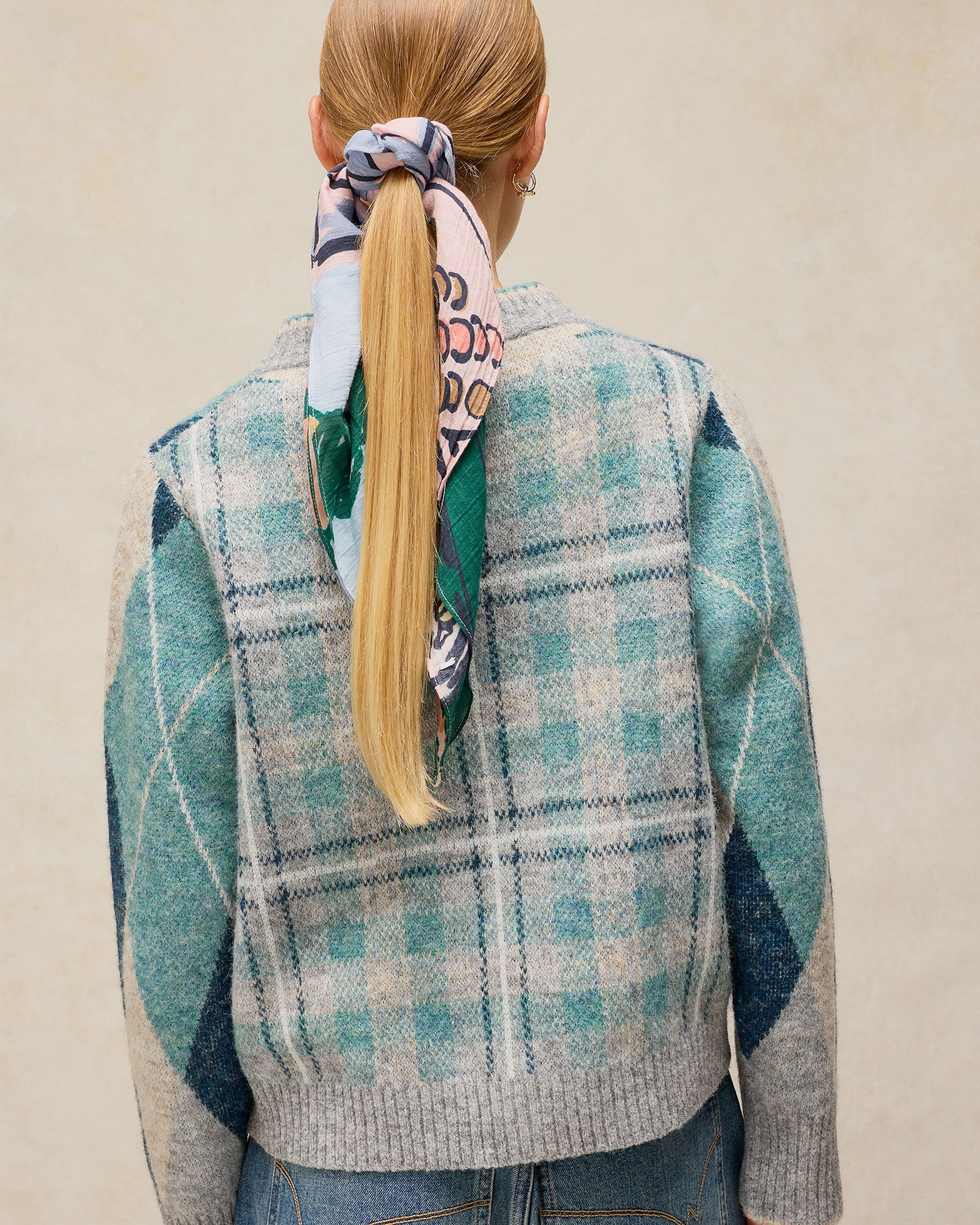 Argyle Check Cardi - Blue Multi