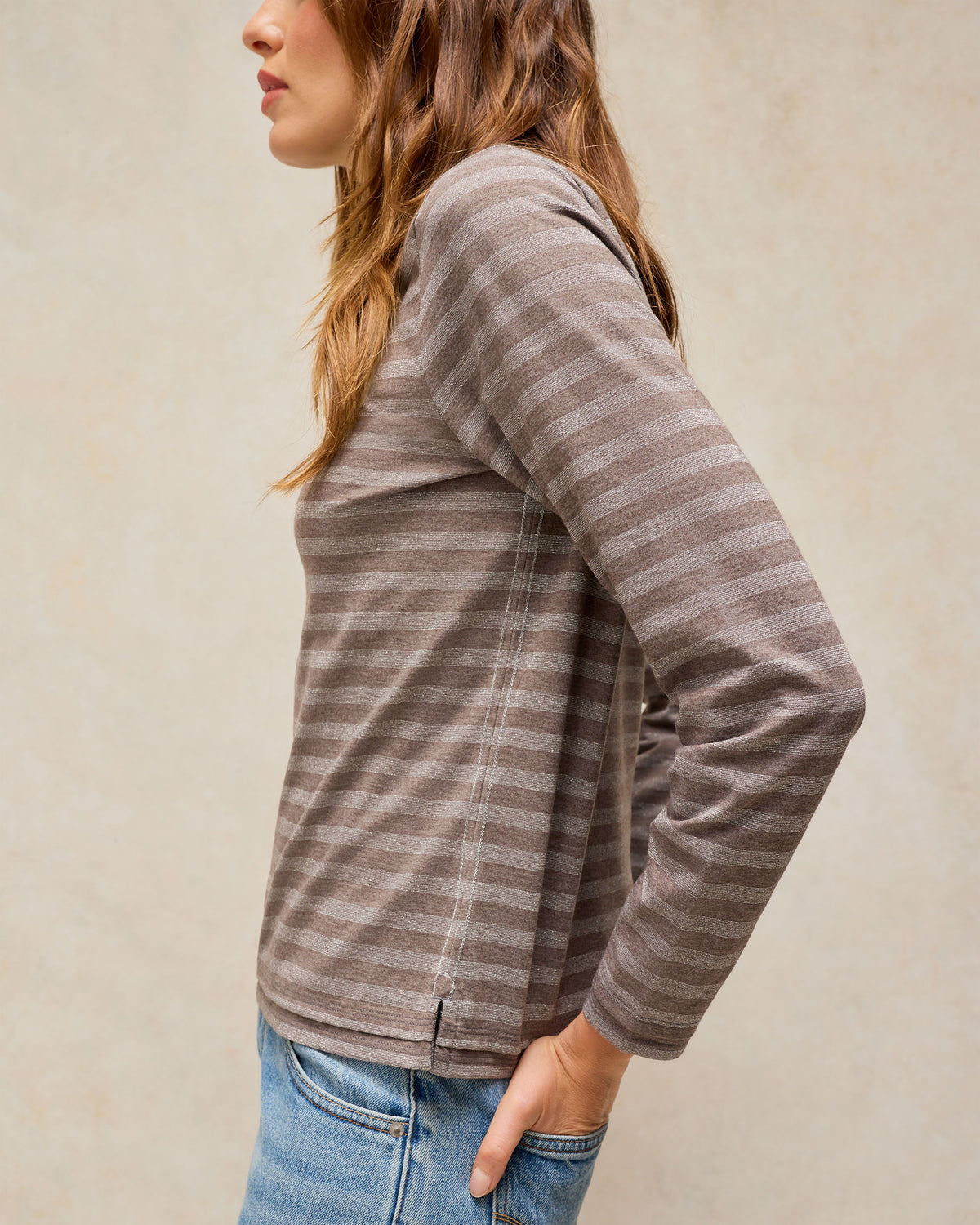 Clara Stripe Sparkle Top - Grey Multi