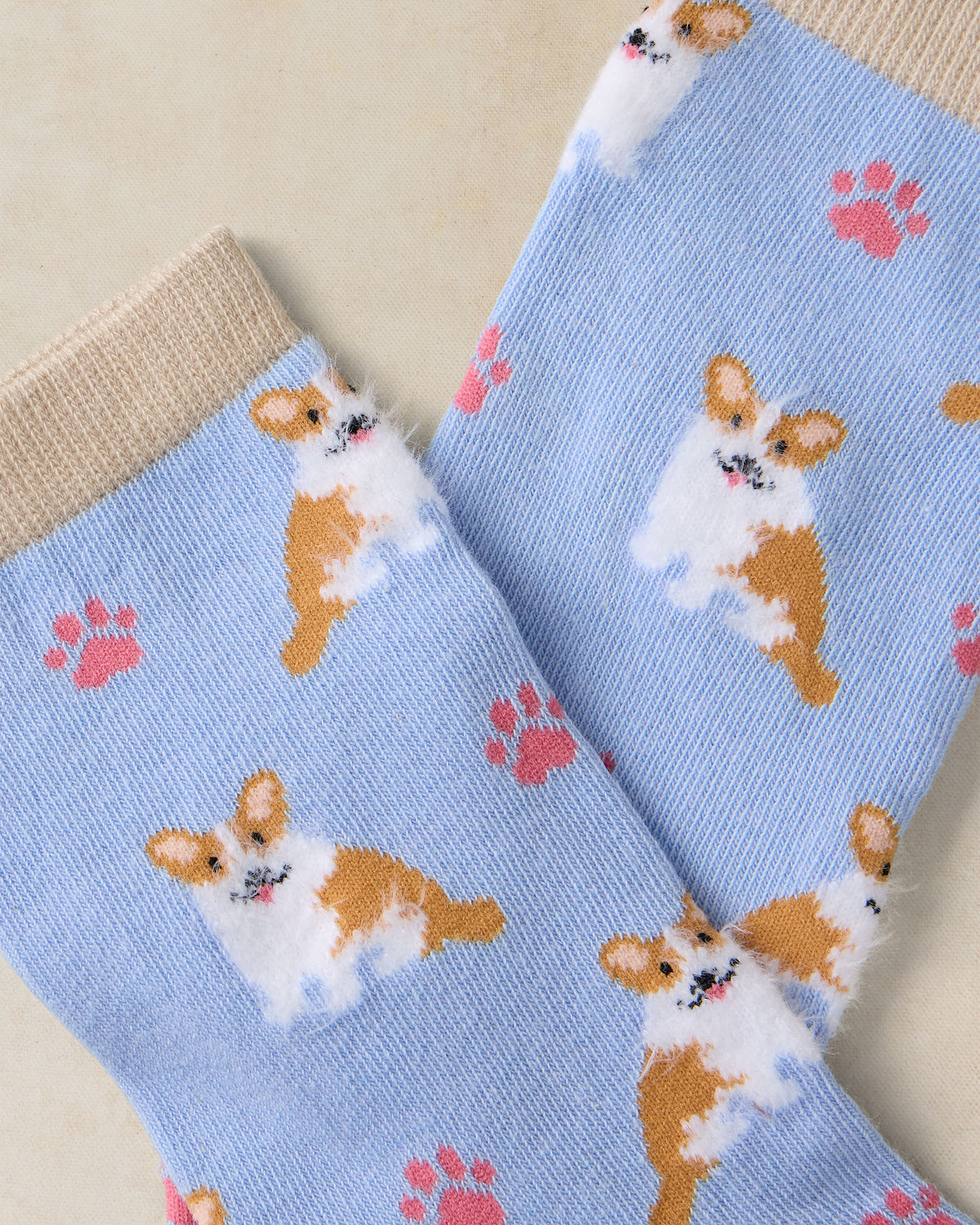 Fluffy Corgi Ankle Sock - Blue Multi