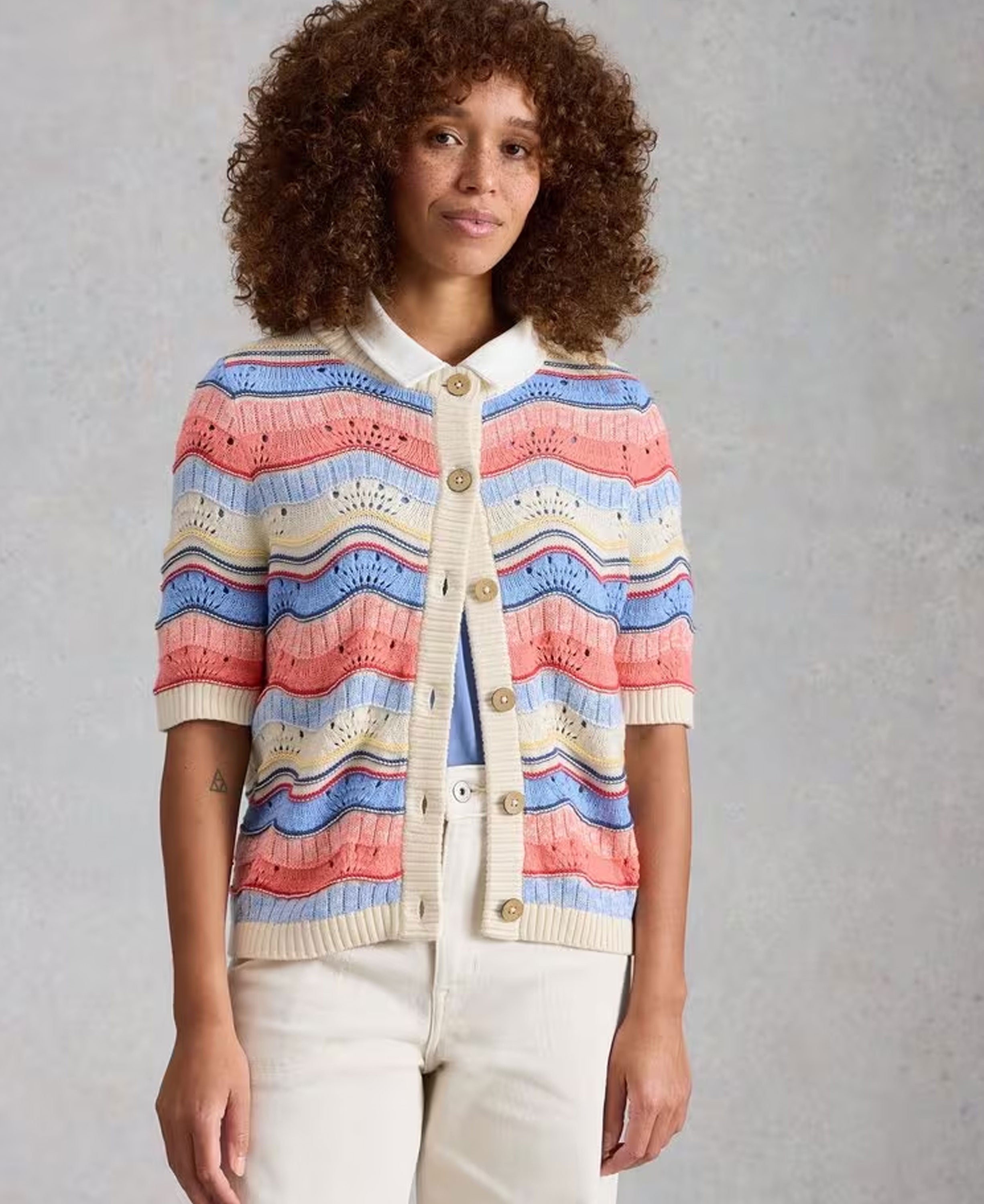 Isabella Wavy Cardi - Ivory Multi