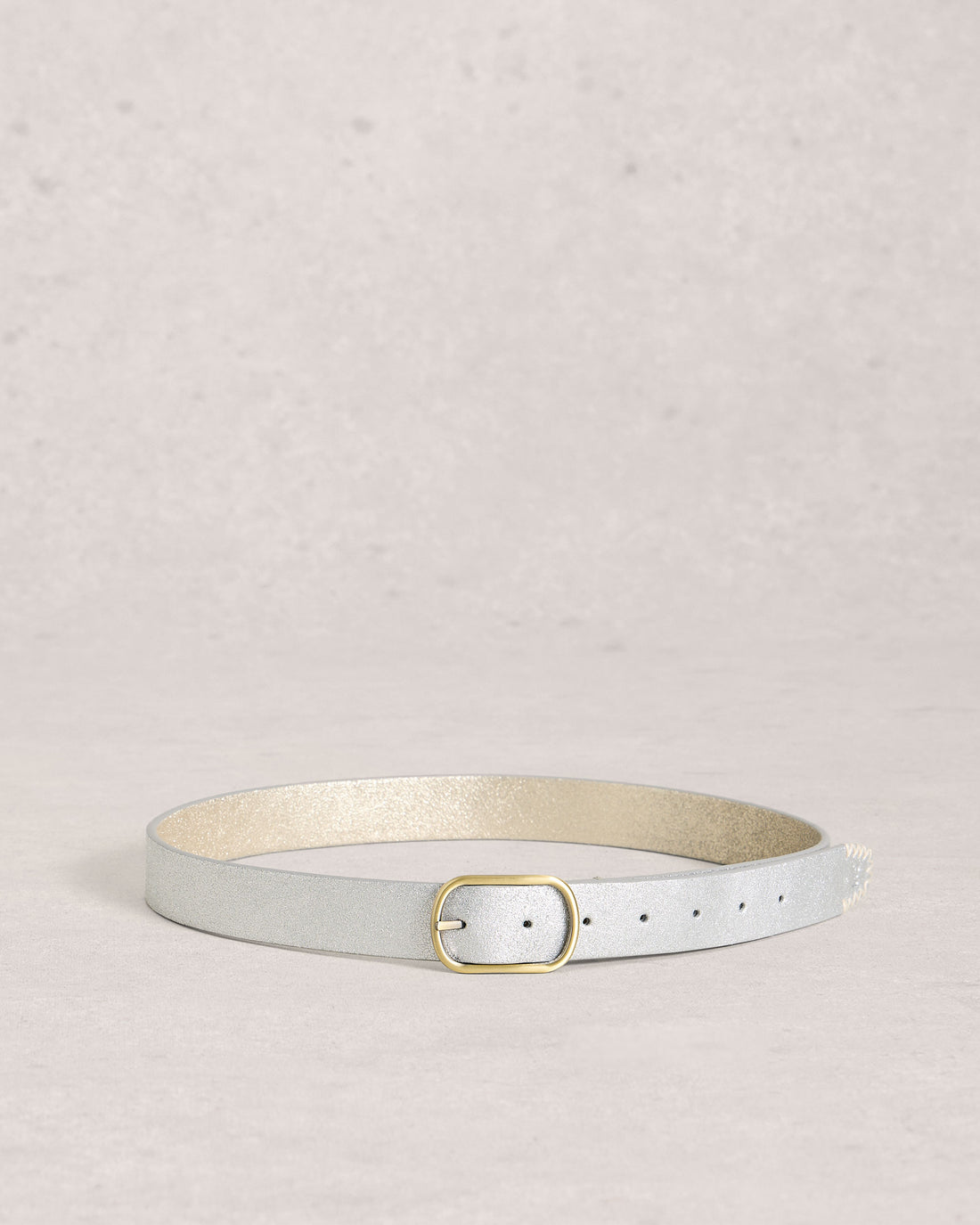 Reversible Leather Belt - Silver Tone Metallic
