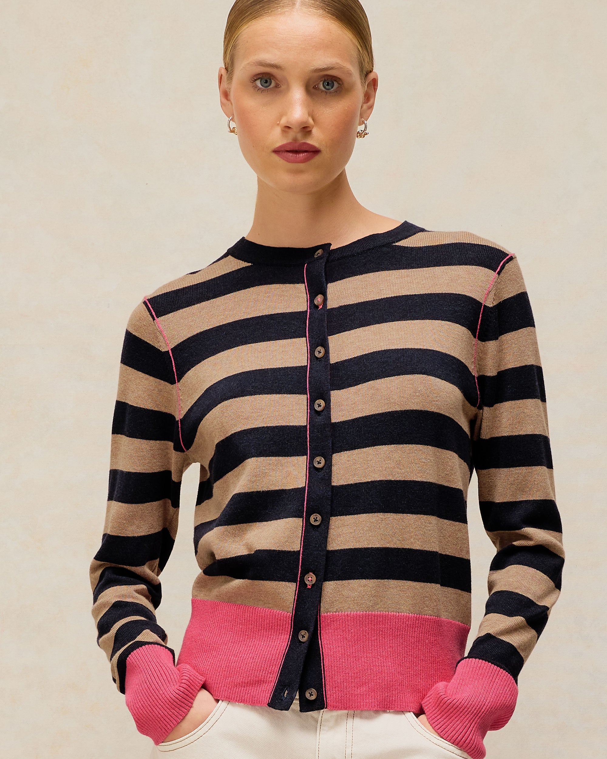 Lois Stripe Cardi - Navy Multi