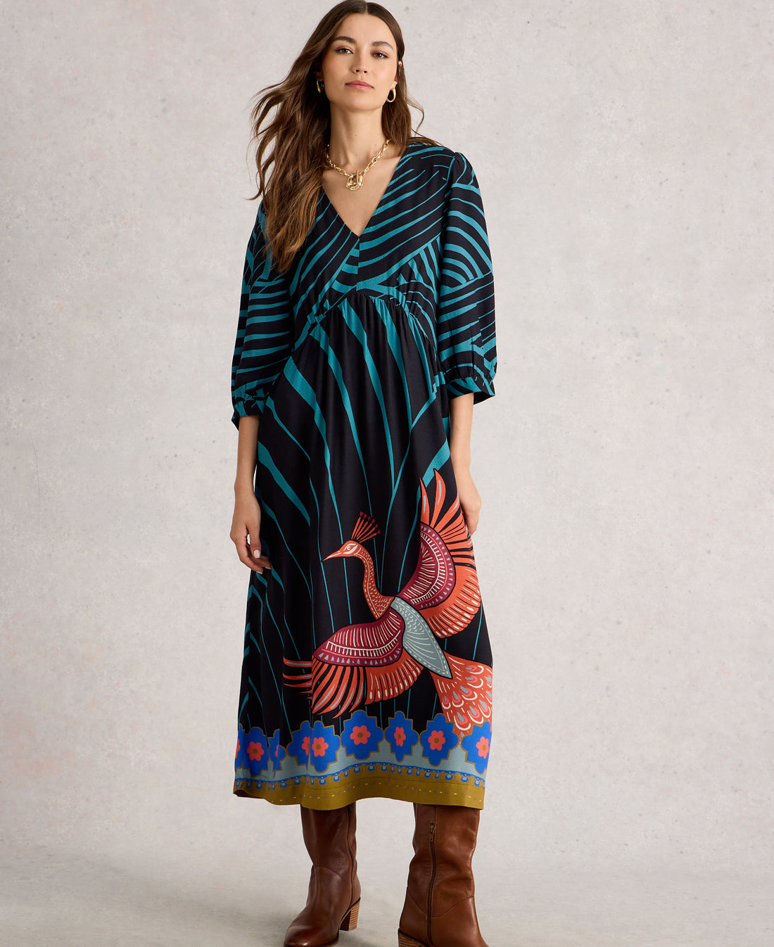 Lucy Midi Dress - Black Multi