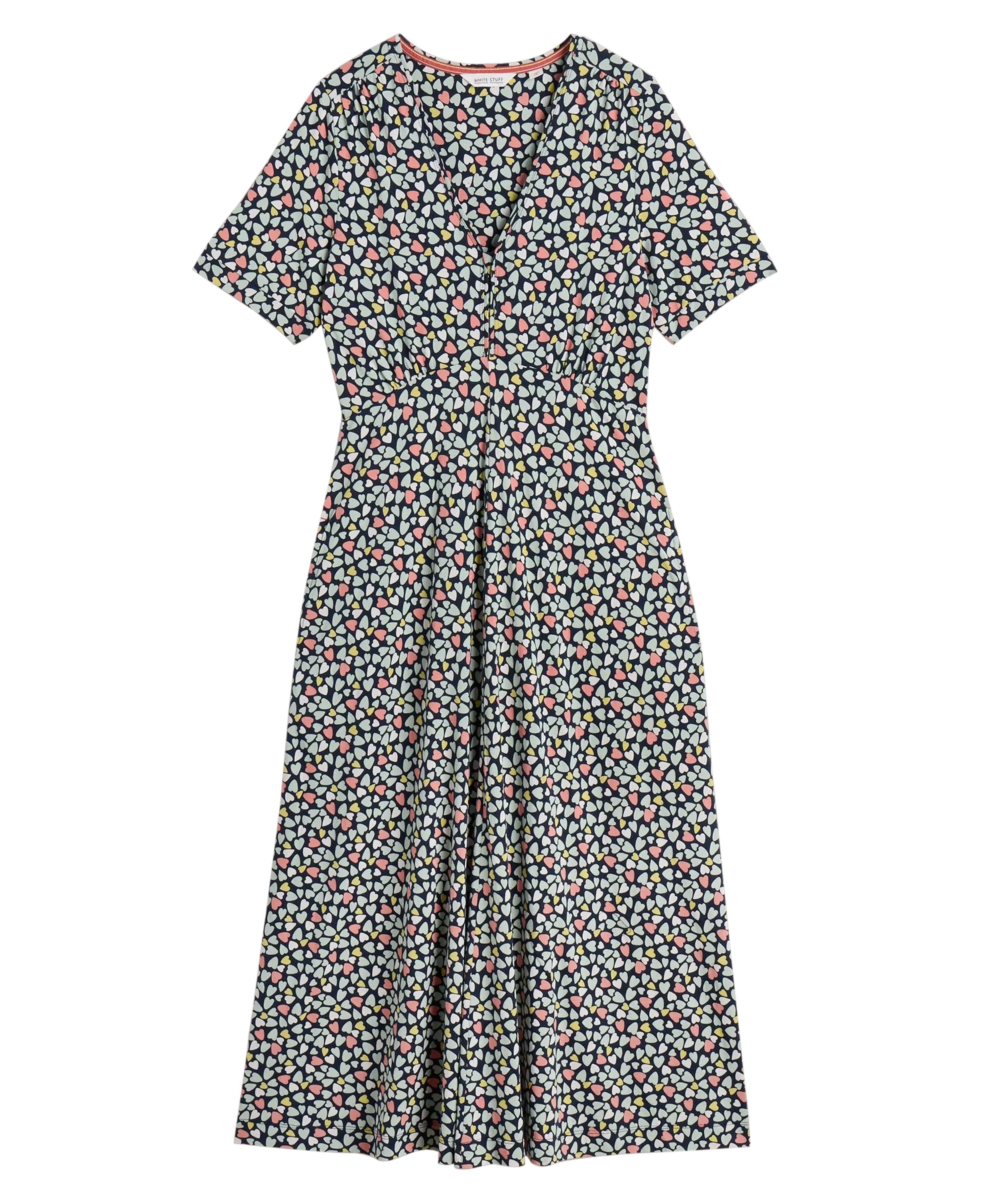 Megan Short Sleeve Jersey Midi Dress - Navy Multi