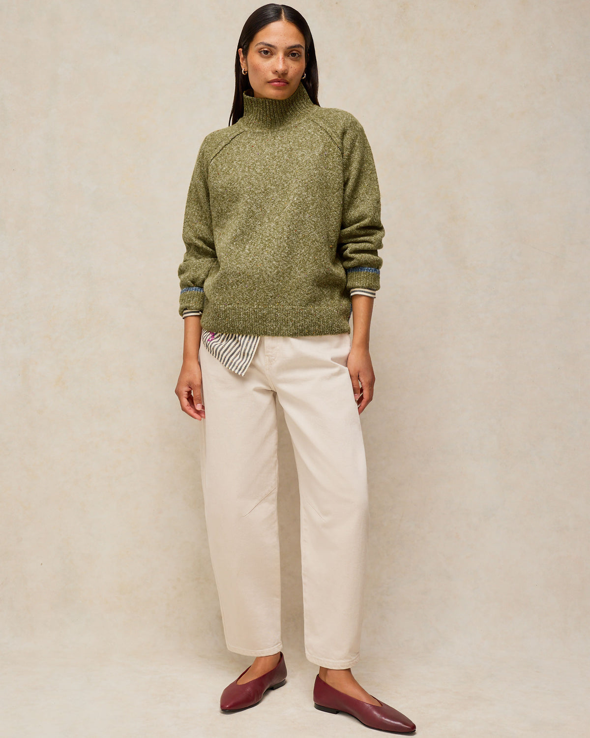 Talia Nep High Neck Jumper - Mid Green