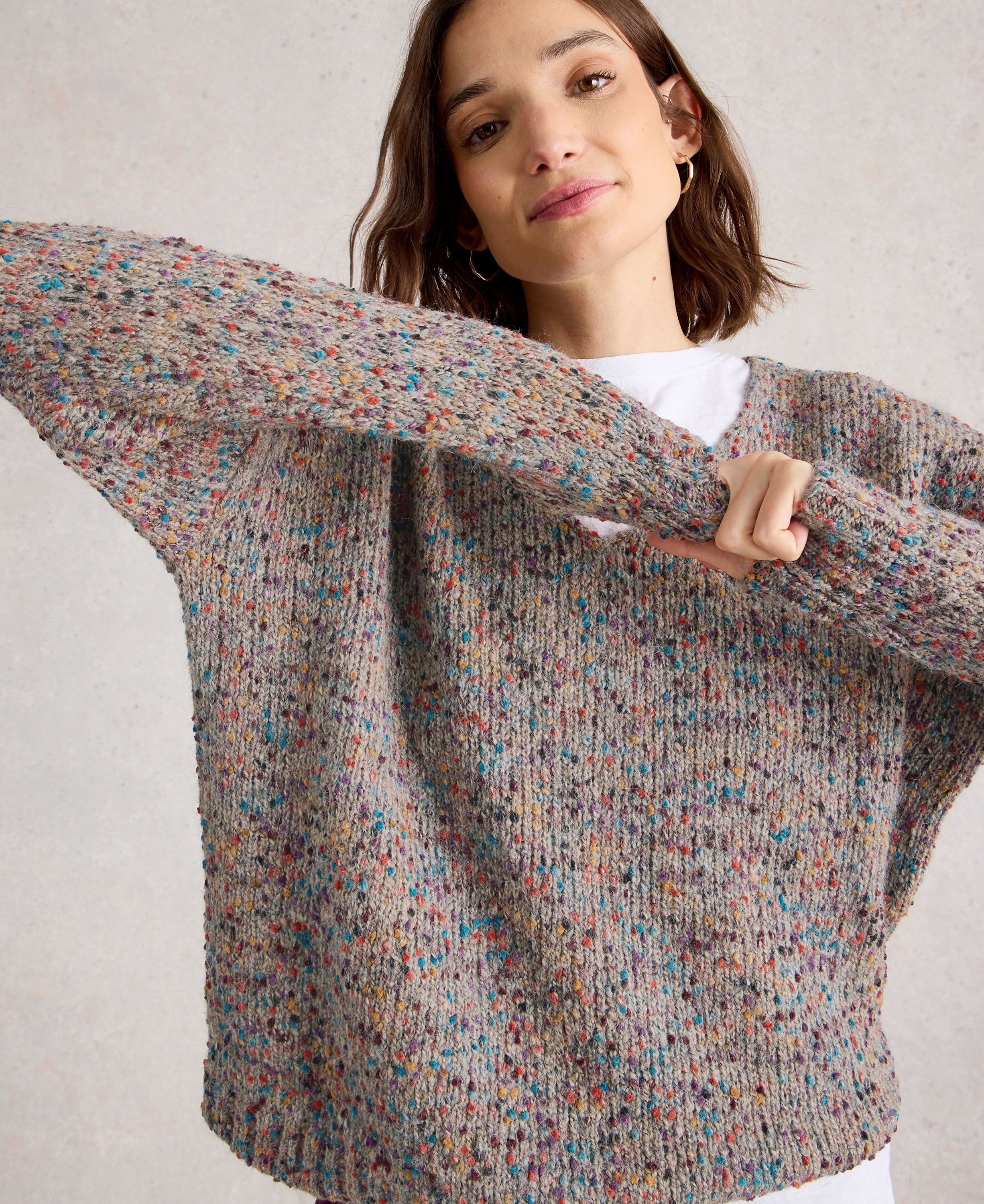 Texture V Neck Jumper - Light Natural