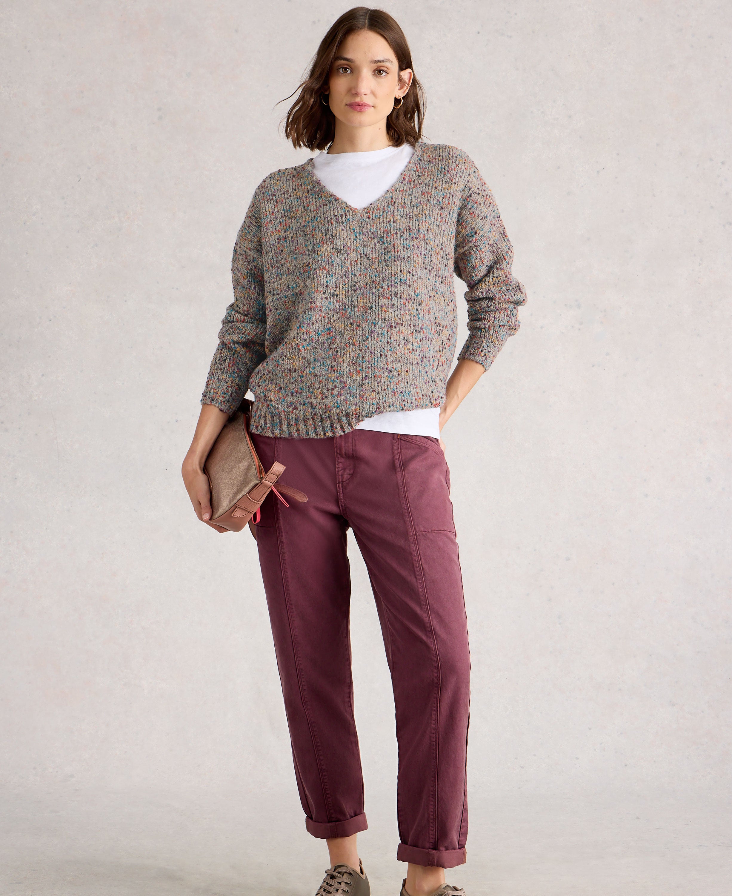 Texture V Neck Jumper - Light Natural