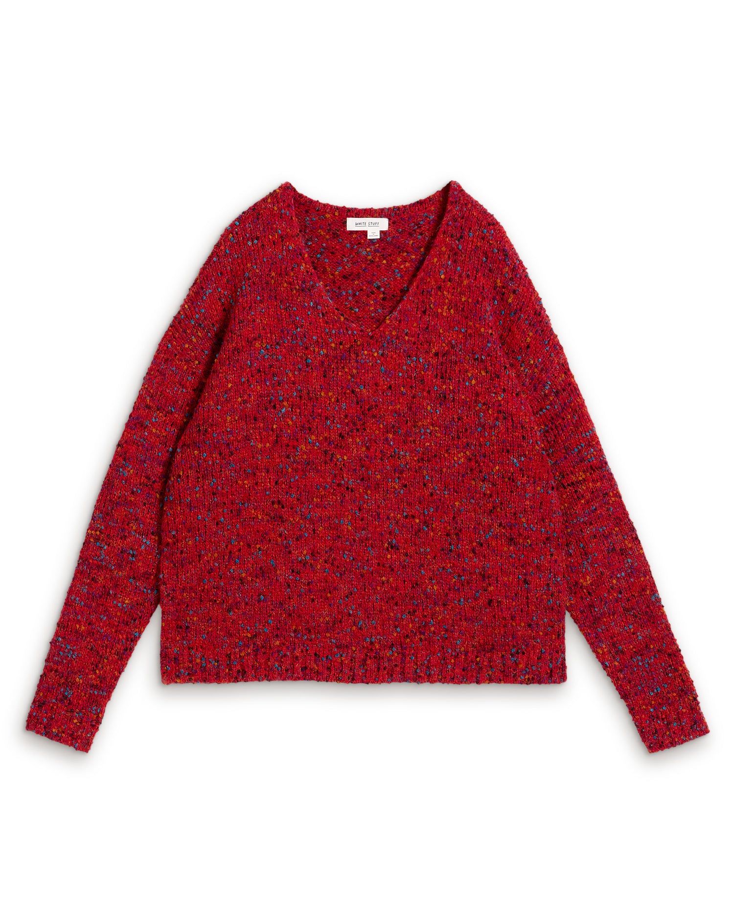 Texture V Neck Jumper - Mid Red