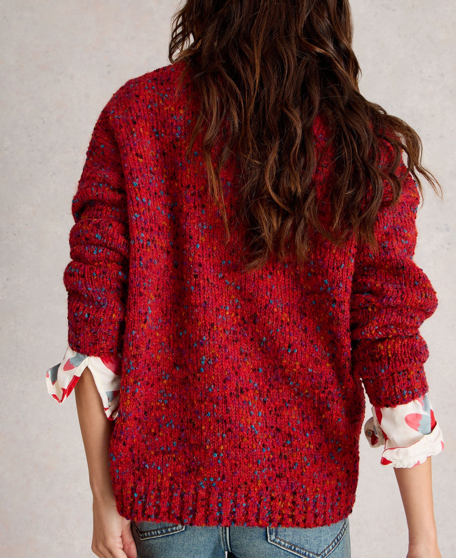 Texture V Neck Jumper - Mid Red