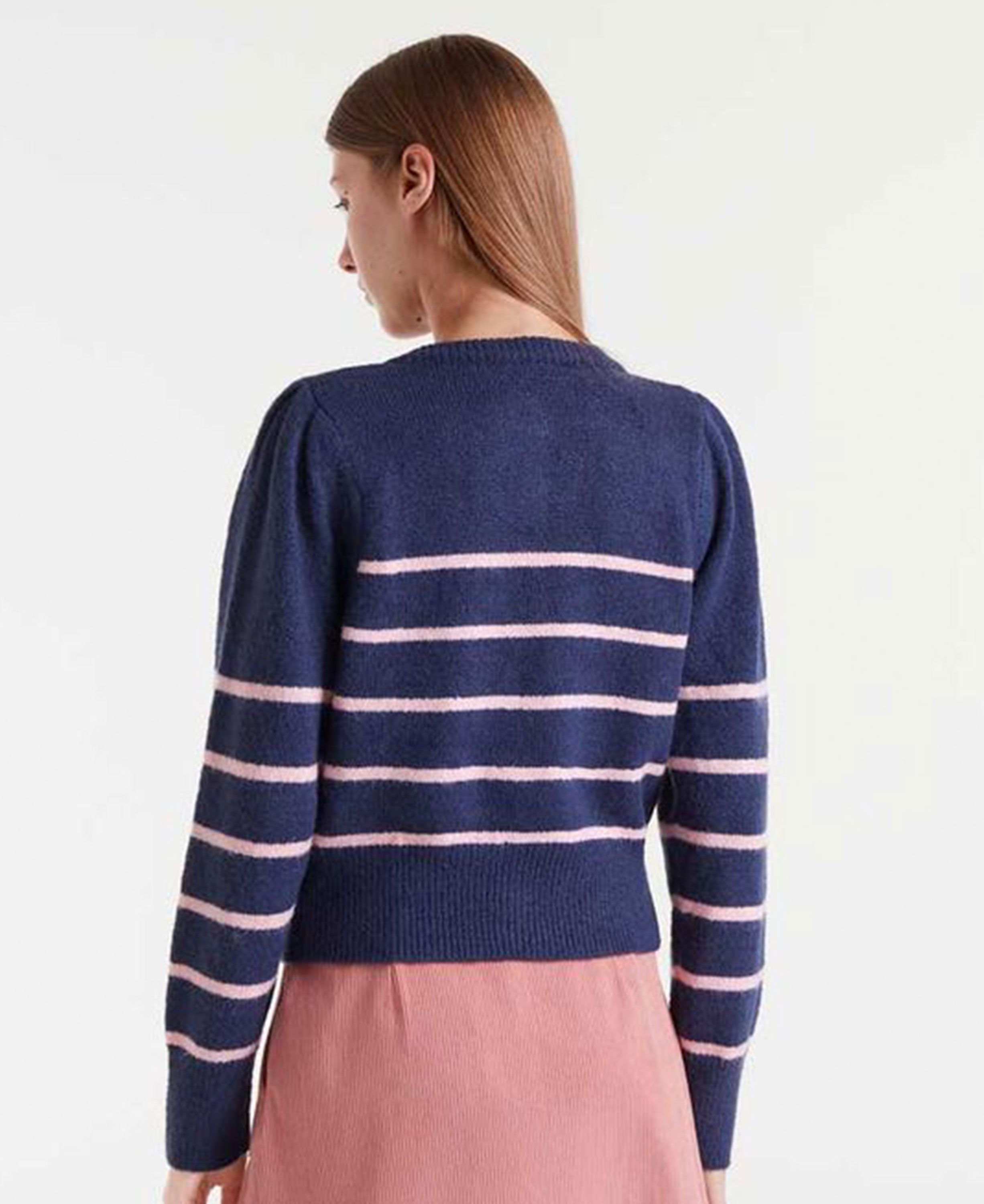 Stripe Cardigan - Navy Blue & Pink