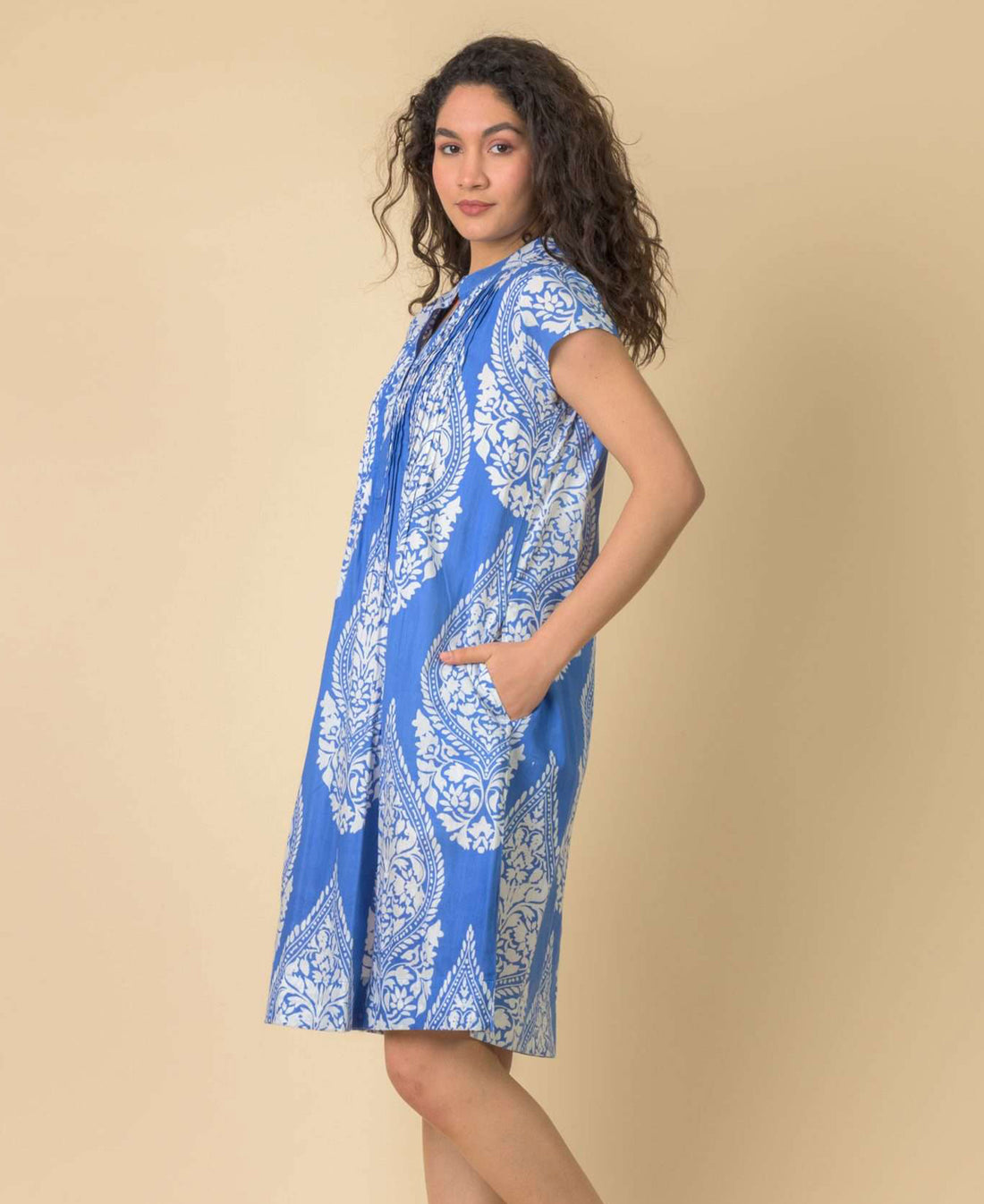 Lacey Cotton Dress - Emperor Blue White