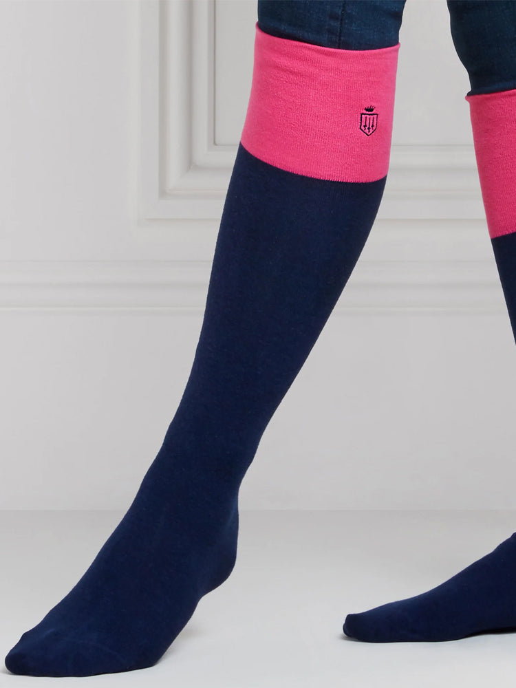 Signature Knee High Socks - Navy/Hot Pink