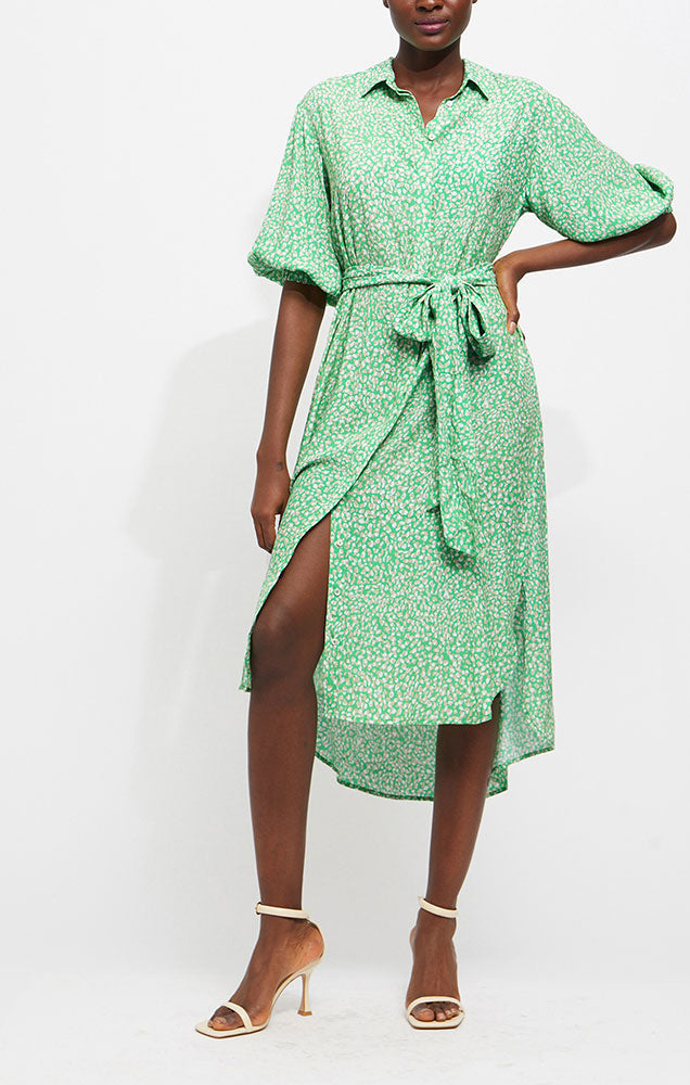 Cadie Delphine Drape Shirt Dress - Poise Green