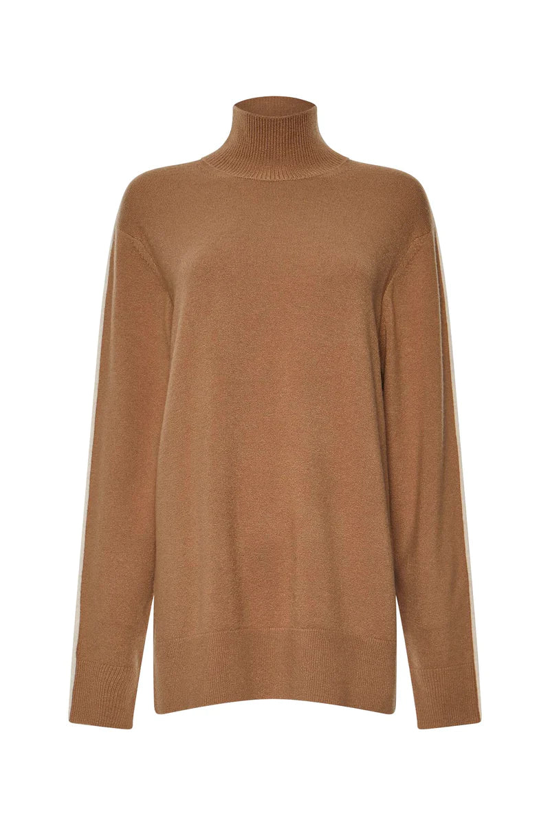 Libby Vhari High Neck Jumper - Camel/Oatmeal Melange