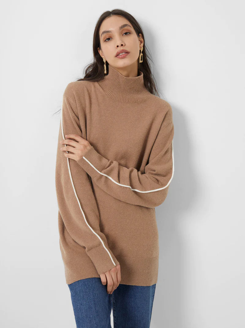 Libby Vhari High Neck Jumper - Camel/Oatmeal Melange