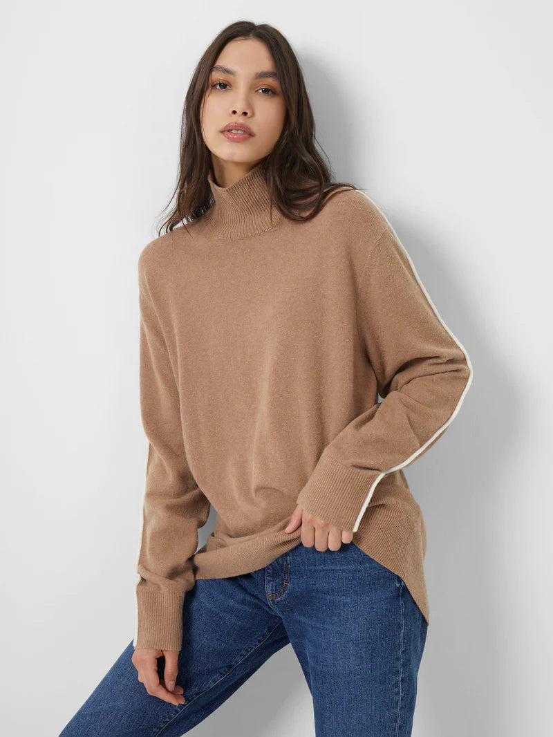 Libby Vhari High Neck Jumper - Camel/Oatmeal Melange