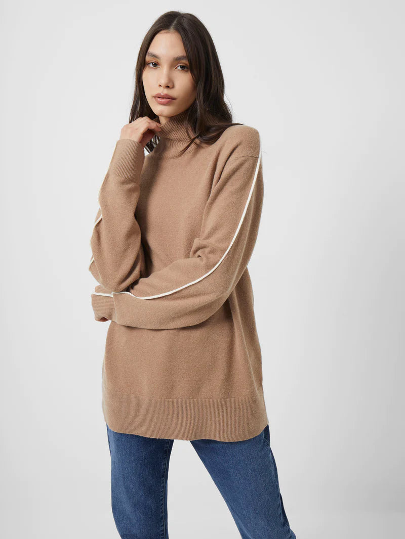 Libby Vhari High Neck Jumper - Camel/Oatmeal Melange