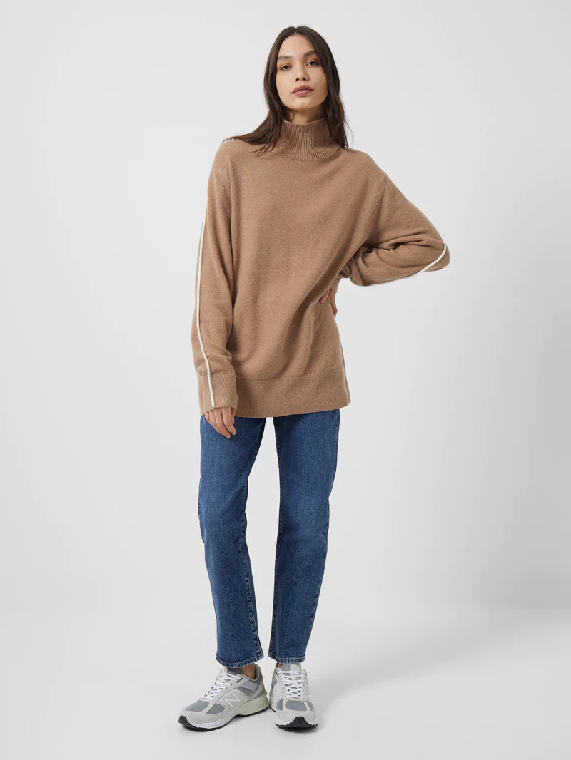 Libby Vhari High Neck Jumper - Camel/Oatmeal Melange
