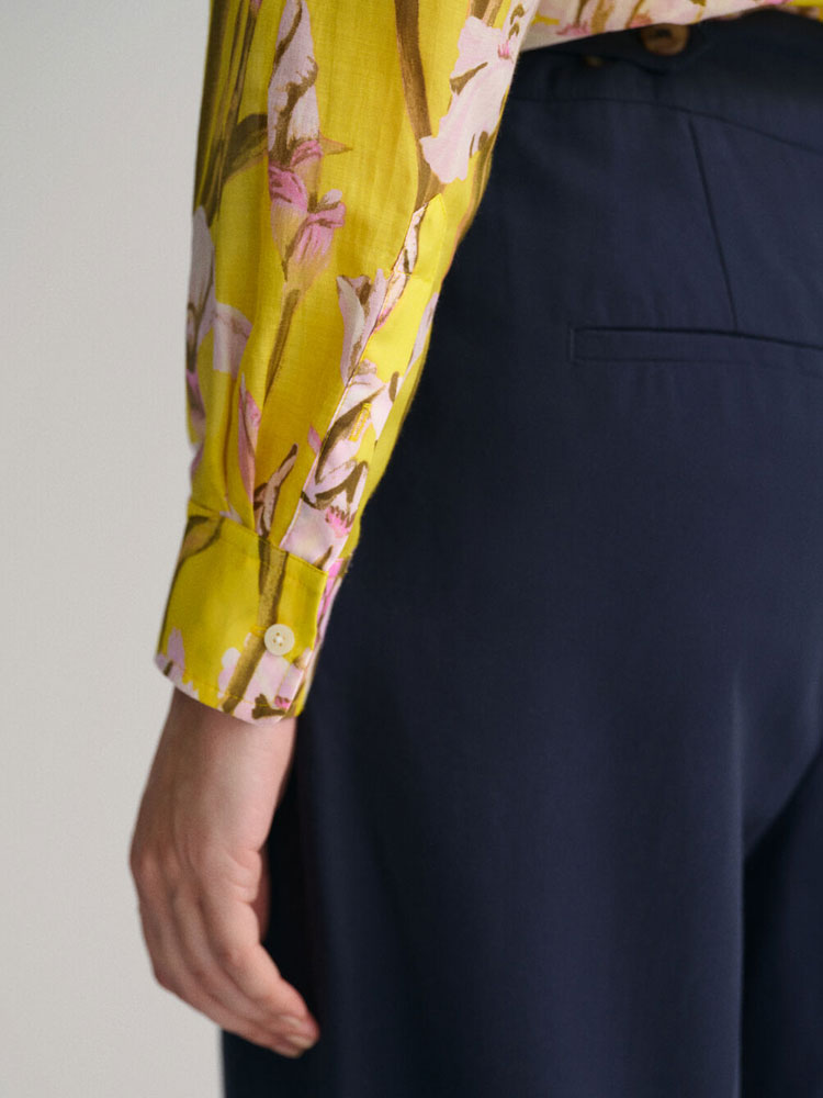 Regular Fit Iris Print Cotton Silk Shirt - Canary Yellow