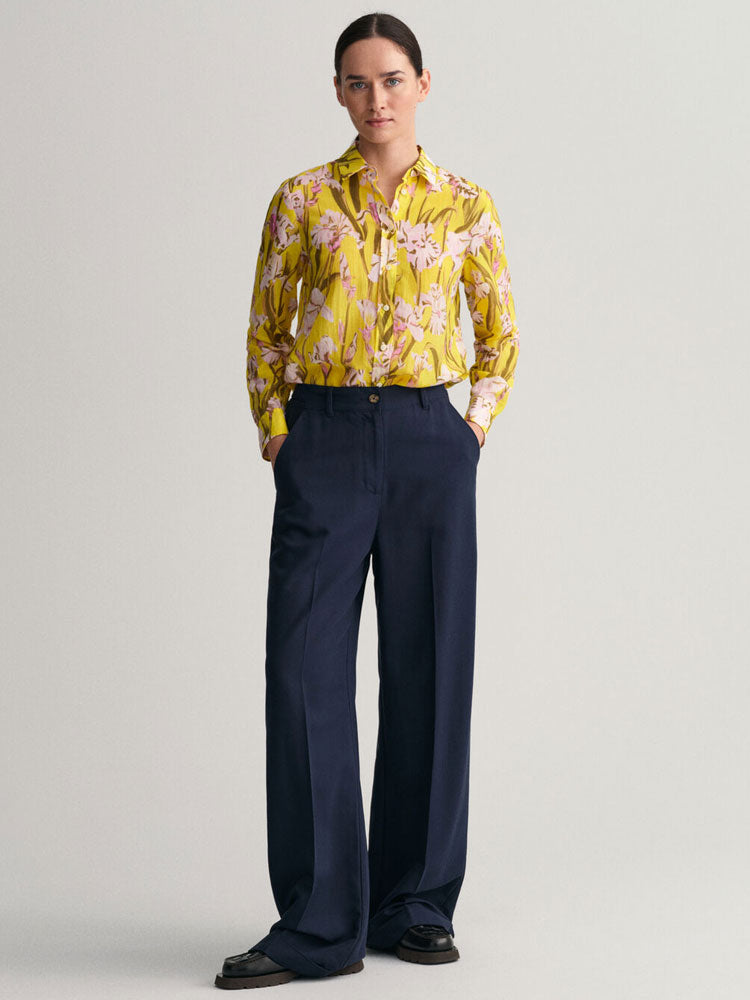 Regular Fit Iris Print Cotton Silk Shirt - Canary Yellow