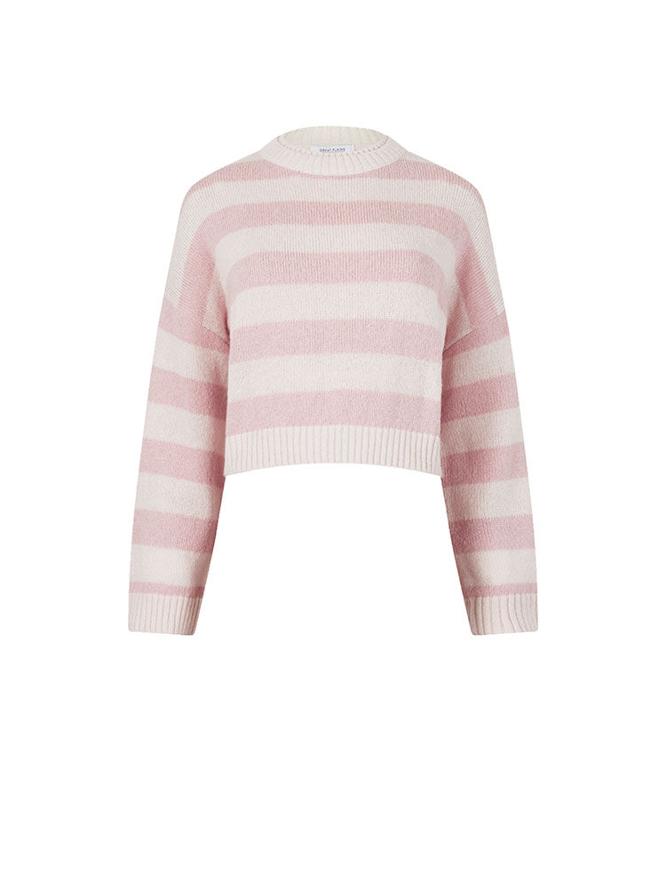 Summer Stripe Knit Crew Neck Jumper - Milk/Rose