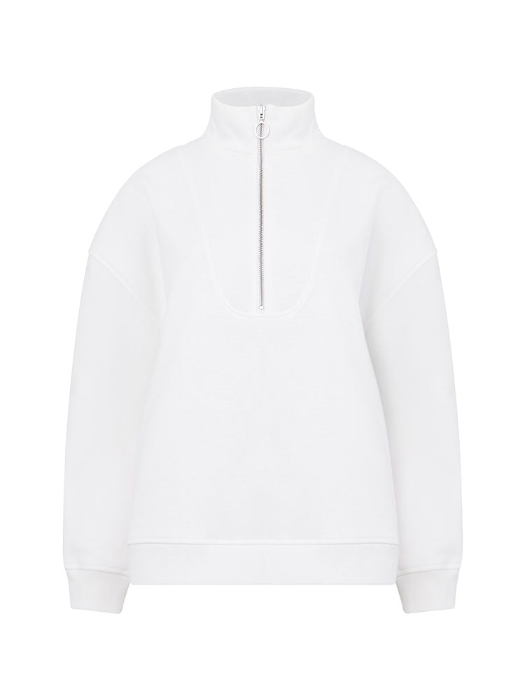 Summer Sweatshirt Half Zip Top - Milk