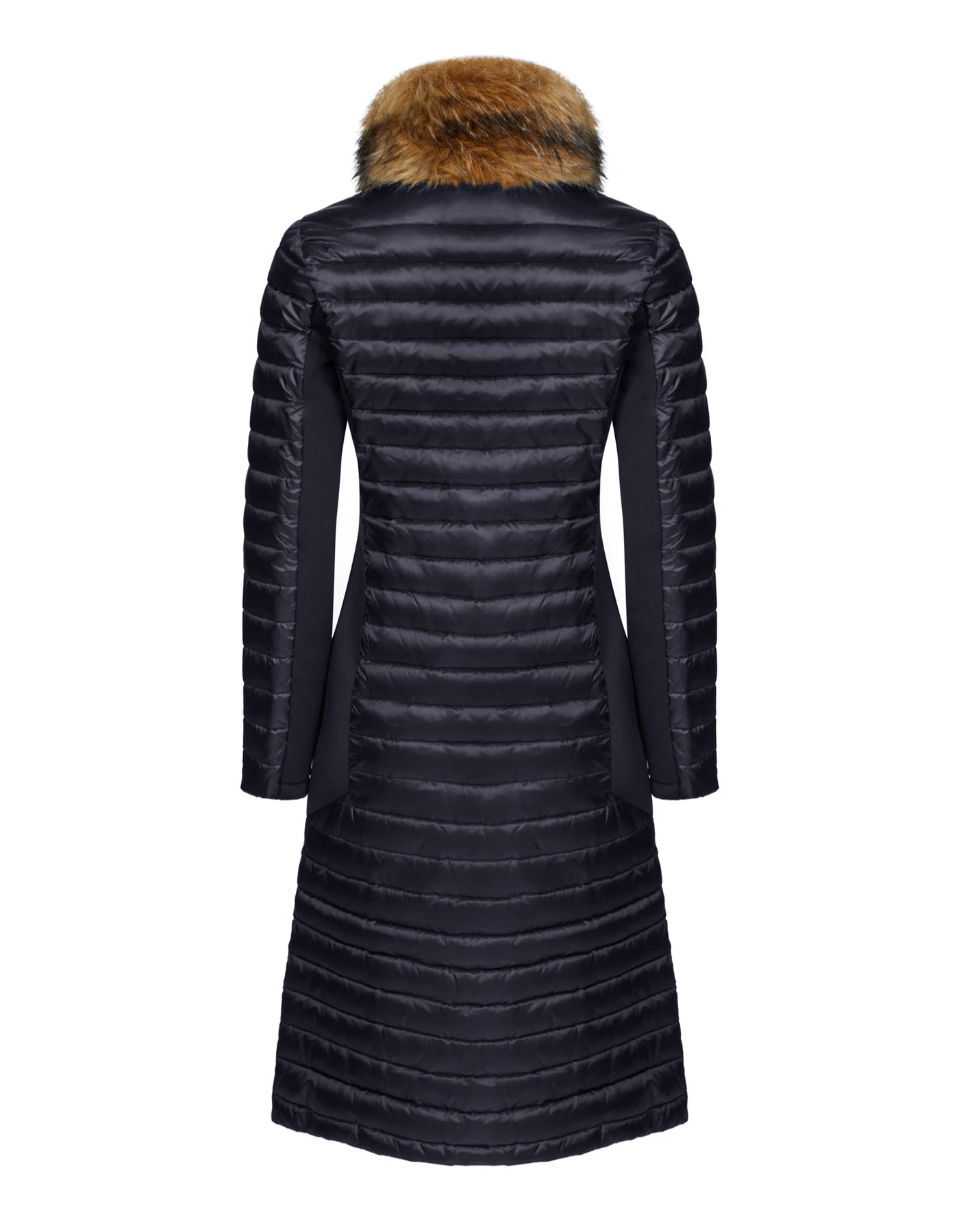 Down-Filled Long Puffer Jacket with Luxe Faux Fur Collar - Navy