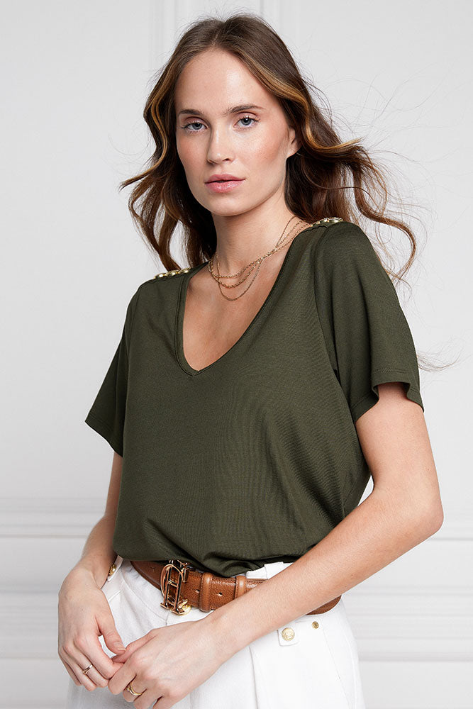 Relax Fit Vee Neck Tee - Khaki