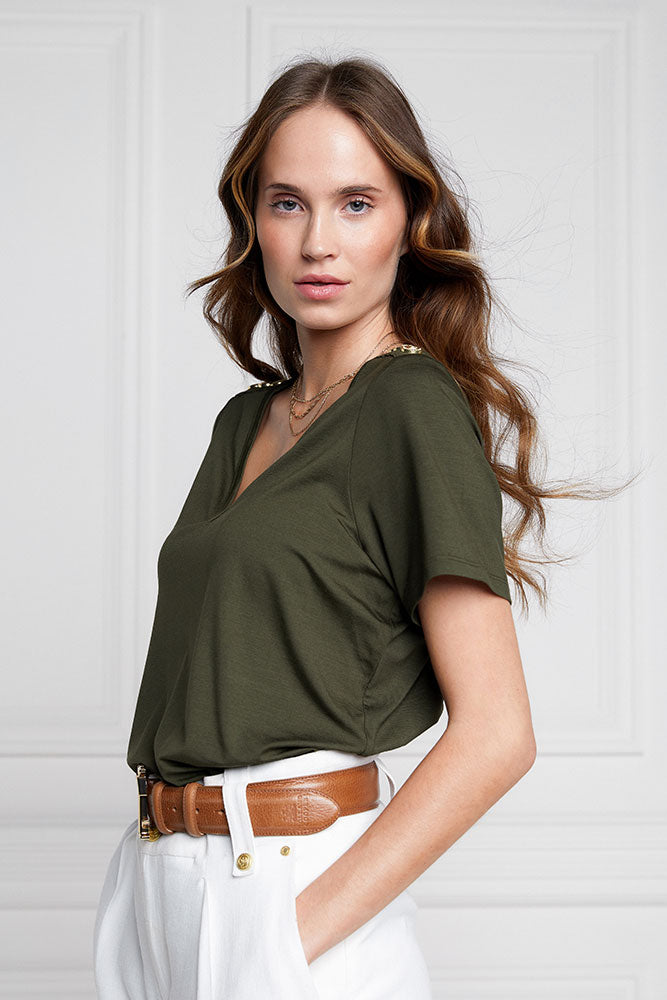 Relax Fit Vee Neck Tee - Khaki