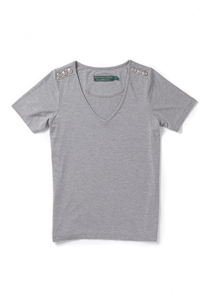 Relax Fit Vee Neck Tee - Grey Marl
