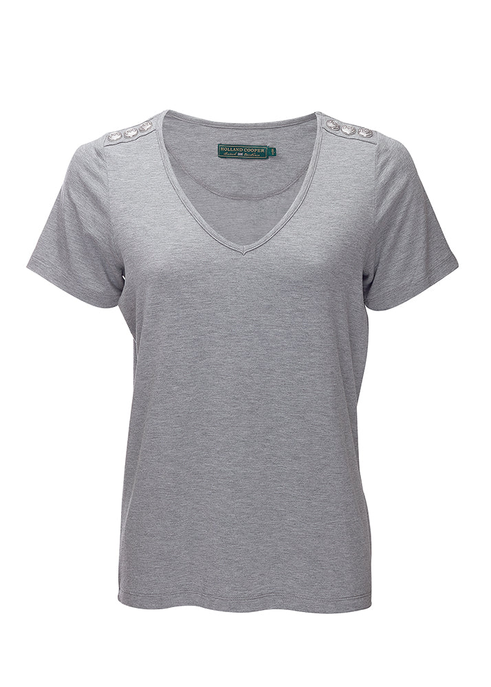 Relax Fit Vee Neck Tee - Grey Marl