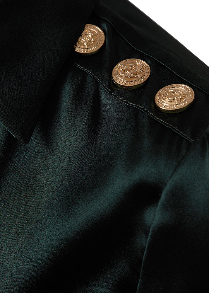 Silk V-Neck Blouse - Emerald Green