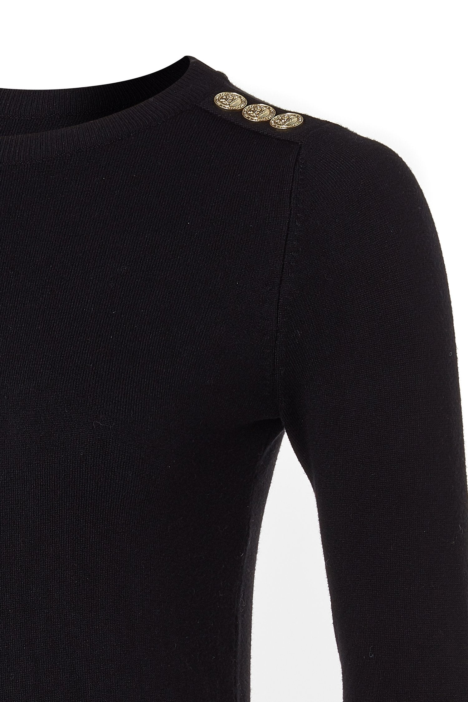 Buttoned Knit Crew Neck - Black