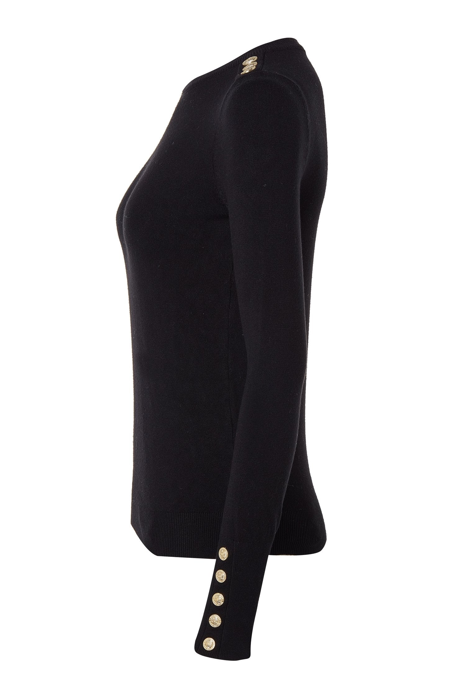 Buttoned Knit Crew Neck - Black