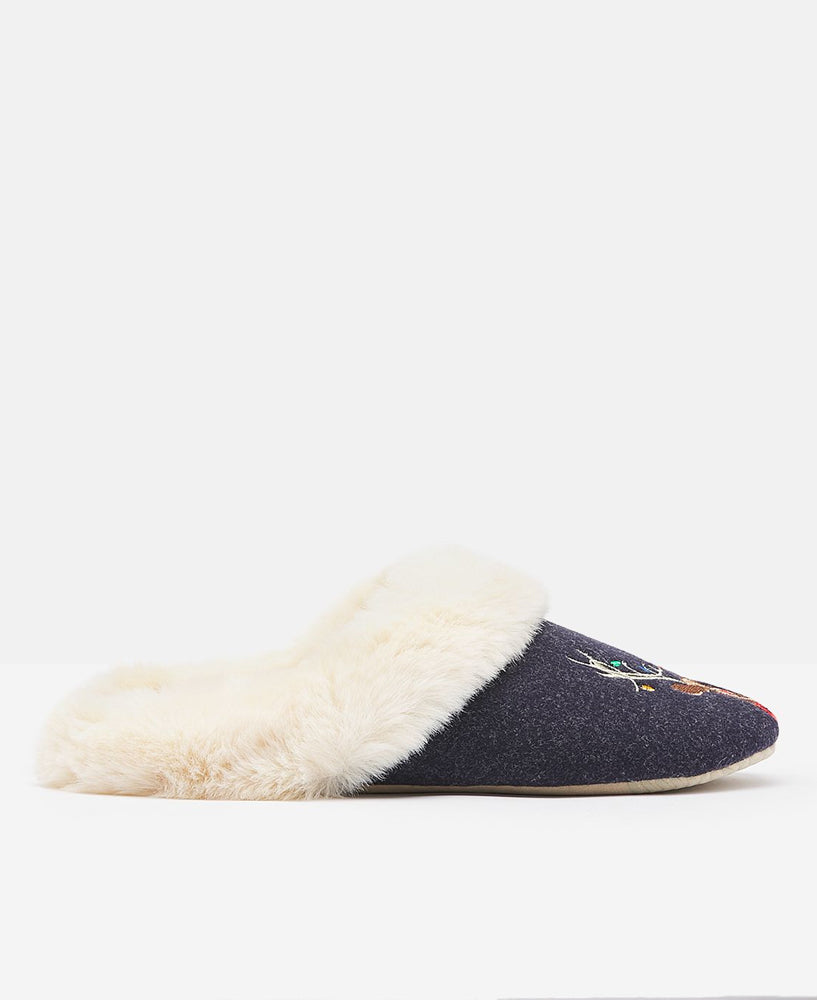 Slippet Luxe Slip On Character Slippers - Navy Reindeer