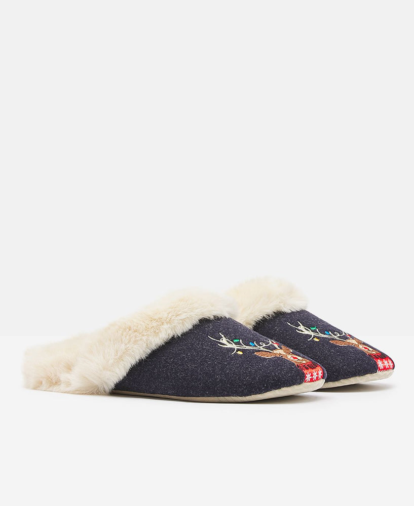 Slippet Luxe Slip On Character Slippers - Navy Reindeer