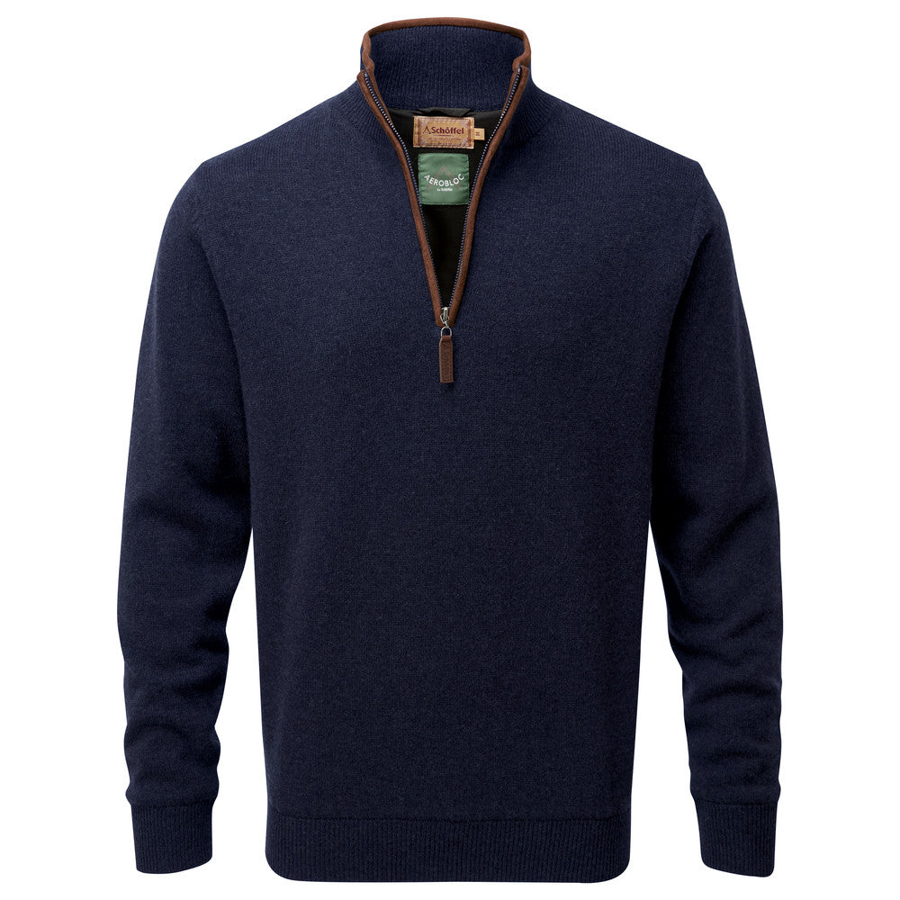 Lambswool Aerobloc 1/4 Zip Jumper - Navy
